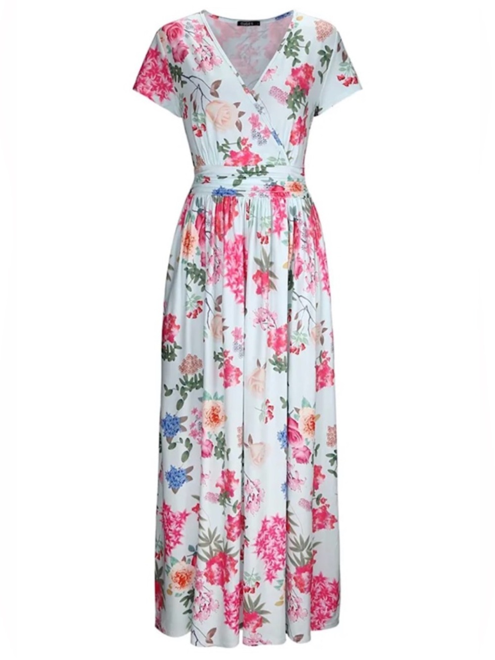 Ouges Maxi Dress Floral V-Neck Pockets Blue Pink Size XL Lightweight Summer
